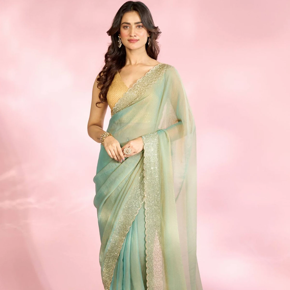 Embroidered Organza Party Saree